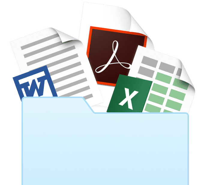 folder with multiple file formats, word, pdf, excel