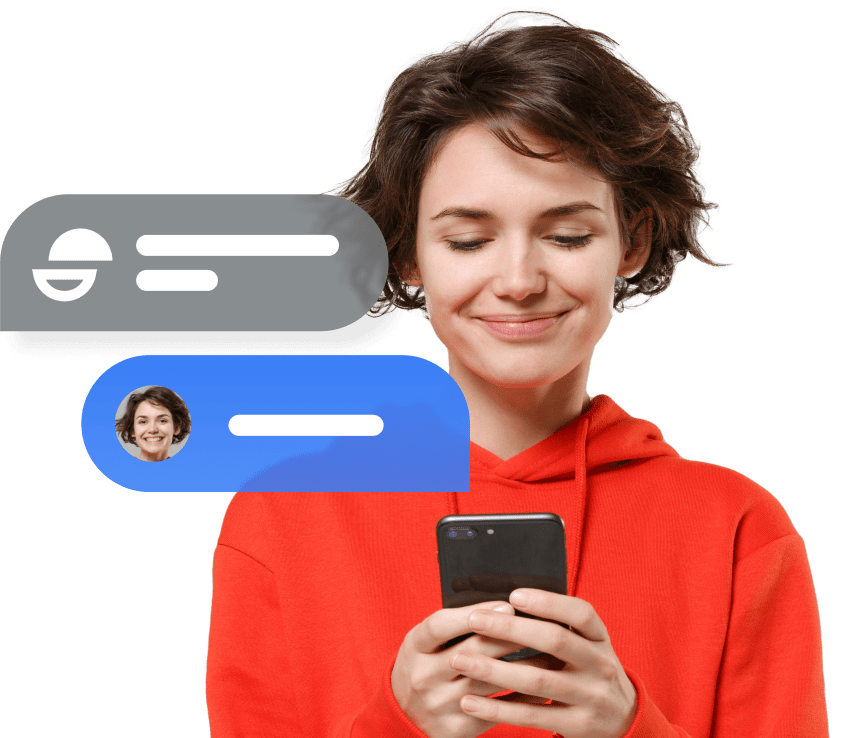 woman with mobile device using SMS, text message